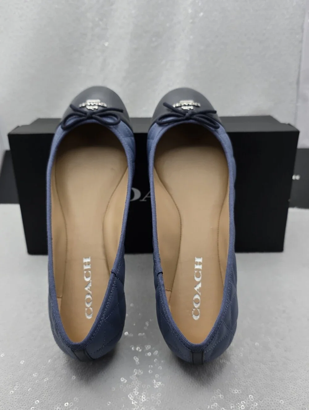 Coach Allyson Quilted Two-Tone Blue Leather Ballet Flats Slip-On Women's 10